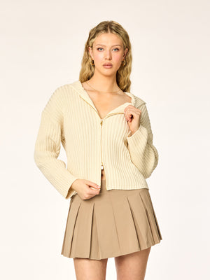 KNITTED - Zip-Hood Cardigan • Oatmeal